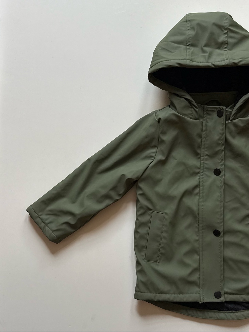 Hunter Boys Plush Lined Olive Hooded Rain Jacket - Size 3T - Picture 5 of 16
